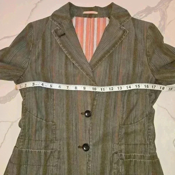 VTG Mario Matteo Womens Made In Italy Striped Blazer Olive Green Size 8 - Picture 6 of 12